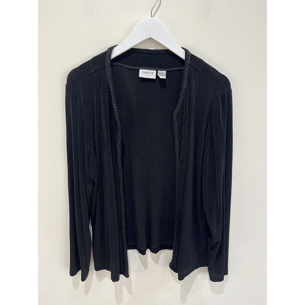 Chicos‎ Travelers Womens Black Open Front Cardigan Sz XL (3) Minimalist Casual